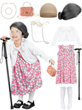 Luces 100th Day of School Costume for Girls, Old Lady 100 Days of School Dress Sweater Glasses Bun Wig Granny Cane