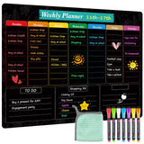 MaxGear Black Weekly Dry Erase Board,16x12 Magnetic Whiteboard Meal Planner Blackboard for Fridge, Chalkboard Calendar Menu Plan