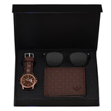 Lorenz Brown Dial Watch, Brown Wallet & Black Sunglasses Gift Box Combo For Men & Boys