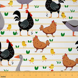 Erosebridal Animals Fabric, Chicken Duck Goose Upholstery Fabric, Farmhouse Poultry Decor Geometric Stripes Indoor Outdoor Natur