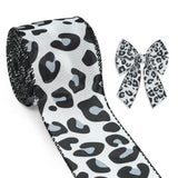 Threetols Leopard Print Wired Edge Ribbons 2.5 10 Yards Natural Gray Decor Wrapping Ribbon Animal Print Burlap Fabric Craft Ribb