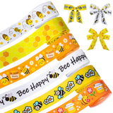 Whaline 6 Rolls Honey Bee Grosgrain Ribbon Spring Summer Yellow Bee Happy Honeycomb Wrapping Ribbon for Wreath Bow Gift Wrap Cra
