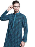 Jompers Mens Sequin Embroidered Pure Cotton Kurtas (Blue, S)