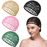 Geyoga 4 Pieces Mesh Crochet Hair Net Rayon Knit Snood Hat Thick Short Women Hairnet Snoods Cover Ornament for Sleeping(Black, G