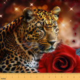 Leopard Upholstery Fabric,African Fabric by The Yard,Romantic Red Rose Indoor Outdoor Fabric,Glitter Sequins Material by The Yar