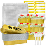 ylnurac 60Pack Gold Mini Cake Pans With Lids, 6.8 Oz Loaf Pans With Lids, Baking Cups Muffin Tins,Disposable Tins Pans Holders F