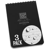 Rite In The Rain Weatherproof Top-Spiral Notebook, 4 X 6, Black Cover, Universal Pattern (No. 746-3), 3 Pack