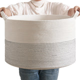 CLHMILY&Z Large Woven Storage Basket - 22x14.2 Inches - Modern Nursery Bin, Round Baby Toy Organizer, Soft Cotton Hamper for Hom