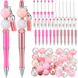 Tatuo 24 Sets Breast Cancer Awareness Beadable Pens Pink Ribbon DIY Plastic Bead Ballpoint Pen Crafting Black Ink for Women Offi