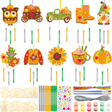 JellyArch 30 Pack Thanksgiving Day Fall Wind Chime Making Kit for Kids Make Your Own Wind Chime Harvest Maple Leaf Wooden Orname