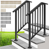 VIVOHOME 2-Pack Galvanized Steel Hand Rails for Outdoor Steps - 27.1 Black Oval and Safety Balusters Exterior Railing Kit for Po