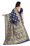Sugathari Womens Banarasi Saree Pure Kanjivaram Silk Saree Soft New Ladies 2023 Design Wear Sarees Latest Cotton Party Sari Collections With Blouse Piece For Wedding Sadi (Sam San 9016-Navy Blue)