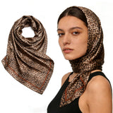Elesuncdou Leopard Print Satin Scarf For Women, 35X35In Square Head Scarf Hair Wrap, Silky Satin Bandana For Hair Sleeping Neck