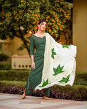 Anni Designer Women'S Rayon Straight Raspberry Handpainted Kurta With Palazzos & Dupatta (Rayon Sty Green_S_Green_Small),Green,S,Rayon,Straight,Pants, Dupatta