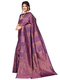 Satrani Womens Jacquard Silk Blend Saree (2564S134N_Violet & Dark Golden)