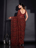 Womanista Women'S Printed Red Georgette Ready To Wear Saree With Un-Stitched Blouse
