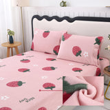 MAG 3Pcs Velvet Fleece Fitted Sheet Twin Size with Pink Strawberry Pattern,Cute Fluffy Warm Bottom Bed Sheets for All Ages,included1*Fitted Sheet and 2*Pillowcases.