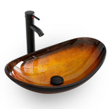 eclife 21.5 Bathroom Vessel Sink Modern Artistic Single Brown Boat Tempered Glass Basin Countertop Bowl Sink for Lavatory Vanity