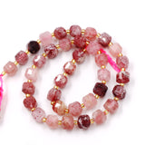 Malahill Wholesale Natural Faceted Stone Beads for Jewelry Making Sold per Bag 5 Strands Inside Cube Strawberry Quartz 8mm