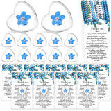 Cunno 25 Sets Forget-me-not Flower Gift Set, Heart-shaped Dried Pressed Flower Keepsakes with Sympathy Cards and Bags, Memorial