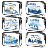 Falueqg Alaska Cruise Essentials, 6Pcs Clear Alaska Cruise Makeup Bags, Waterproof PVC Cosmetic Bag with Zipper Pouch, Alaskan T