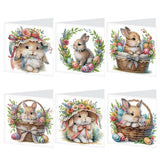 Tontut 6pcs Diamond Art Painting Kit Greeting Card, Basket Bunny 5D DIY Diamond Handmade Holiday Glitter Greeting Card with Enve