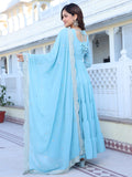 Wedani Georgette Sequins Work Anarkali Kurta Set For Women Sky Blue,SKY BLUE,2XL,Georgette,Anarkali,