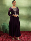 Libas Women'S Georgette Embroidered Kurta Set (49025 Purple Purple M