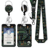 Gctriki Gothic Dragon Lanyards for ID Badges, Vintage Book Badge Holder with Lanyard, Funny Skull Retractable Reel Clip Keychain