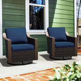 MeetLeisure Patio Swivel Chairs Set of 2, Metal Wicker Conversation Furniture Set, Upholstered & 360 Degree Glider Rockers Armch