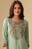 Anni Designer Women'S Cotton Blend Embroidered Straight Kurta With Pant & Dupatta (Farigup-Green-Nw_Xxl_Green_Xx-Large),Green,2XL,,,