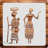 Kachi Pencil Trible Women with Kid Craft Stencil for Art and Painting, Size 6 x 6 inch Reusable Stencil for Painting, Fabric, Gl