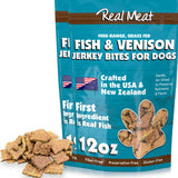 Real Meat Dog Treats - Two 12oz Bag of Bite-Sized Air-Dried Fish & Venison Jerky for Dogs - Grain-Free Jerky Dog Treats Made up