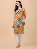Wedani Women Crepe Printed Kurti (Krt497-Krt502) (X-Large Yellow),Yellow,XL,Crepe,Straight,Kurti, kurta
