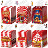 Kolldenn 24 Pcs Circus Party Favors Bags Circus Gift Goodie Paper Bags with Handles Red White Stripe Carnival Treat Candy Pouch