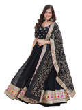 Wedani Georgette With Heavy Thread Sequins Lehenga Choli For Women (Black),BLACK,FREE