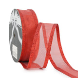 LIZLOVESS Red Christmas Ribbon Wired 1.5 Inch Metallic Red Wired Ribbon with Glitter Stripe for Christmas Tree, Wreaths Supplies