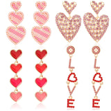 DTOFOOT 4 Pairs Enamel Earrings for Women Heart Stud Earrings Beaded Heart Drop Dangle Set for Costume Party Holiday Festival Je