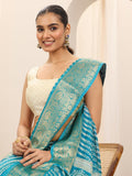Libas Womens Printed Silk Blend Saree With Blouse Piece Turquoise One Size
