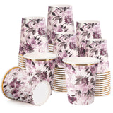 WRAPAHOLIC 50 Pcs Floral Paper Cups - 9 oz Purple Flower Disposable Cups, Coffee Cups, Hot/Cold Beverage Drinking Cups for Water