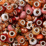 BERMRO 100pcs Large European Hole Beads Brown Round Iridescent Acrylic Bead Fairy Wand Garden Beads for DIY Crafting Necklace Br