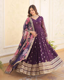 Wedani Faux Georgette Embroidered Sequins Anarkali Kurta Set For Women (In Alpha M Regular Purple),PURPLE,M,Georgette,Anarkali,