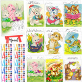 Blosssound 10 Set Easter Vintage Pre Printed Canvas Bunny Eggs Pre Drawn Canvas Painting with Easel Kits 5 x 7 Outline Painting