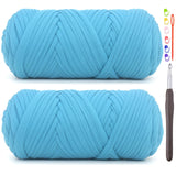 2 Pack Tshirt Yarn for Crocheting,Lake Blue T Shirt Chunky Elastic Fabric Thick T-Shirt Crochet Yarn for Beginners Crocheting Ha