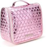Juicy Couture Pink Makeup Bag Cosmetics Organizer Travel Essentials Hanging Hook Shiny Puffer Heart