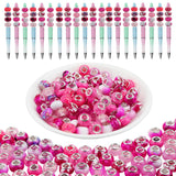 100pcs Rose Pink Large Hole European Beads, Resin Rondelle Glass Beads with Silver Brass Cores, Big Hole Spacer Craft Bead for D