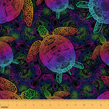 Sea Turtle Fabric by The Yard Ocean Sealife Theme for Upholstery and Home Accents Psychedelic Ombre Paisley Design Fabric for Ch