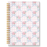ROXMART Coquette Floral Bow Spiral Notebook, Chinoiserie Pastel Pink Rose Floral Journal, Trendy Preppy Grandmillennial Flower A
