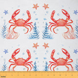 jejeloiu Crab Printed Fabric by The Yard Summer Theme Upholstery Fabric for Chairs Marine Themed Waterproof Indoor Outdoor Decor