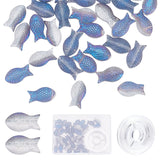SUNNYCLUE 1 Box 50Pcs Glass Fish Beads Summer Electroplated Glass Bead Half Transparent Carved Frosted Blue Beads for Jewelry Ma